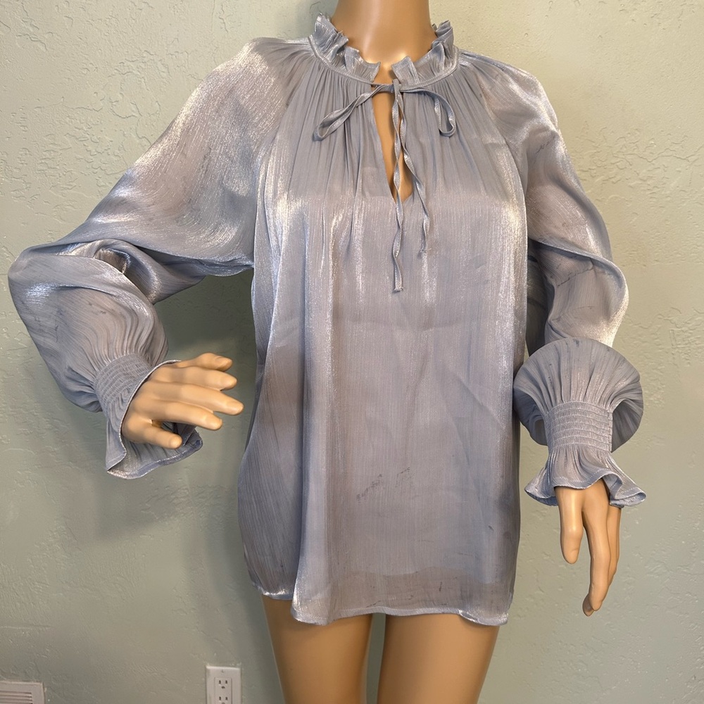 Blu Pepper Blue Tie Front Ruffled Blouse